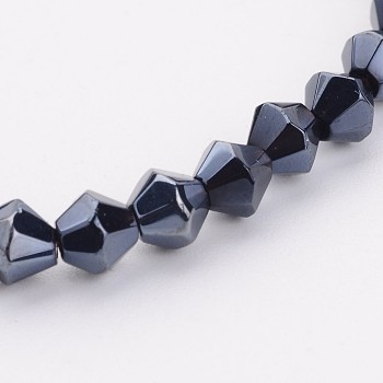 Glass Beads Strands, Bicone, Black, Pearl Luster Plated, The beads about 4mm in diameter, hole: 1mm, about 70pcs/strand, 10.63 inch