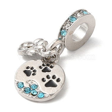 Rack Plating Alloy Aquamarine & Clear Rhinestone European Dangle Charms(PALLOY-S189-16P)-2