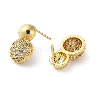 Rack Plating Brass Micro Pave Clear Cubic Zirconia Round Ball Stud Earring(EJEW-H099-09G)-2