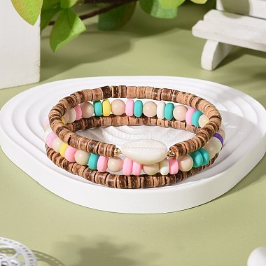 Coconut Beads Stretch Bracelets Set(BJEW-JB07006)-2