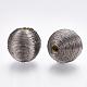 Perles de bois recouvertes de fil de cordon polyester(WOVE-S117-14mm-03)-1