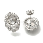 Brass Micro Pave Clear Cubic Zirconia Stud Earring Findings, with 925 Sterling Silver Needle, for Half Drilled Beads, Cadmium Free & Nickel Free & Lead Free, Platinum, 18x14mm, Pin: 11.5x0.8mm(KK-K388-15P)