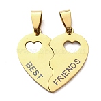 201 Stainless Steel Split Pendants, Heart & Word BEST FRIENDS Pattern Charms, Real 18K Gold Plated, 29.5x29.5x1.5mm, Hole: 9.5x4.5mm(STAS-F368-08G)