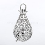 Brass Cage Pendants, For Chime Ball Pendant Necklaces Making Making, Lead Free & Cadmium Free & Nickel Free, teardrop, Platinum, 48x24mm, Hole: 5x5mm, inner diameter: 20mm(KK-P026-02P-NR)