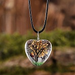 Heart Glass with Dried Flower Tree Inner Pendant Black Waxed Cord Necklaces, Orange, 17.32 inch(44cm)(FS-WG87A6D-05)