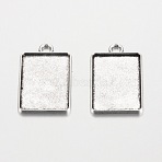 Rectangle Tibetan Style Alloy Pendant Cabochon Settings, Plain Edge Bezel Cups, Cadmium Free & Lead Free, Antique Silver, Tray: 18x25mm, 31x20x2mm, Hole: 3mm, about 285pcs/1000g(PALLOY-K109-29AS-RS)