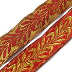 Ethnic Style Polyester Ribbons, Jacquard Ribbon, Leaf Pattern, Red, 1 inch(25mm), about 7.44 Yards(6.8m)/Bundle(OCOR-WH0079-69C)