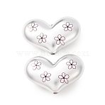 Plating Printed Acrylic Beads, Heart with Flower, Silver Plated, 19x28.5x9mm, Hole: 1.7mm(AC-CBA655C-09)