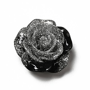 Opaque Resin Cabochons, Flower, with Glitter Powder, Black, 19x19x9mm(CRES-D005-B03)