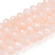 Two-Tone Imitation Jade Glass Beads Strands, Faceted, Rondelle, Misty Rose, 6x5mm, Hole: 1.4mm, about 85~90pcs/strand, 15.35 inch~16.34 inch(39~41.5cm)(GLAA-T033-01B-02)