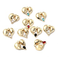 Rack Plating Alloy Rhinestone Pendants, Nickel Free, Heart Wing Charm, Mixed Color, 19x17x4mm, Hole: 1.6mm(PALLOY-F308-14G)