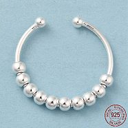 925 Sterling Silver Open Cuff Rings, Rotating Beaded Ring for Calming Worry, Silver, US Size 9 1/2(19.3mm)(RJEW-P091-01C-S)