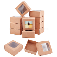 Folding Kraft Paper Cardboard Jewelry Gift Boxes, with PVC Visible Window, Square, BurlyWood, Finished Product: 10x10x5cm(CON-WH0092-25B)