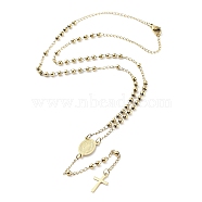 202 Stainless Steel Rosary Bead Necklaces, Cross Pendant Necklaces, Golden, 18-7/8 inch(47.8cm)(NJEW-D060-01A-G)