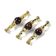 Natural Tiger Eye with Brass Fold Over Clasps, Real 18K Gold Plated, Long-Lasting Plated, Rack Plating, Round, 38mm(G-G141-03G-20)