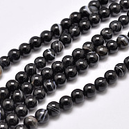 Natural Black Agate Bead Strands, Dyed & Heated, Round, Grade A, Black, 12mm, Hole: 1.2mm, about 32pcs/strand, 14.7 inch(37.3cm)(G-G962-12mm-12-A)
