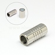 304 Stainless Steel Magnetic Clasps with Glue-in Ends, Column, Stainless Steel Color, 17x7mm, Hole: 4mm(STAS-K006-4mm-33C)