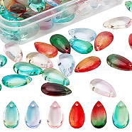 WADORN Transparent Czech Glass Beads, Top Drilled, Teardrop, Mixed Color, 14x8mm, Hole: 1mm, 5pcs/bag, 90pcs/box(GLAA-WR0001-03B)