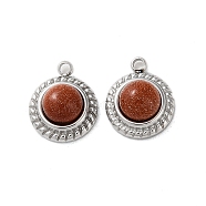 Synthetic Goldstone Half Round Charms, with 304 Stainless Steel Findings, Stainless Steel Color, 12.5x10.5x5.5mm, Hole: 1.5mm(STAS-L022-399P-01)