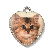 Alloy Pendant, Heart with Cat, Platinum, PeachPuff, 21x18x2.5mm, Hole: 2mm(FIND-H045-08P-03)