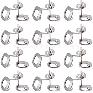 50Pcs 304 Stainless Steel Stud Earring Findings, with Vertical Loops, Rhombus, with 50Pcs 201 Stainless Steel Ear Nuts, Stainless Steel Color, 9.5x9.5x1mm, Hole: 2mm(STAS-SC0006-51)