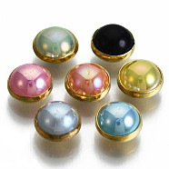 Imitation Pearl ABS Plastic Sewing Buttons, 4-Hole, with Brass Findings, Half Round, Mixed Color, 6~6.5x4.8mm, Hole: 1mm, about 300pcs/bag(BUTT-T009-6mm-M-G)