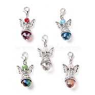 20Pcs 5 Colors Angel Glass Acrylic Pendants, with Alloy Beads and Lobster Claw Clasps, Antique Silver & Platinum, Mixed Color, 43mm, 4pcs/color(HJEW-FS00016)