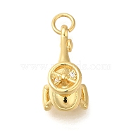 Rack Plating Brass with Cubic Zirconia Pendants, Long-Lasting Plated, Lead Free & Cadmium Free Charms, Helicopter, 20x9.5x9mm, Hole: 3mm(KK-Z086-29G-01)