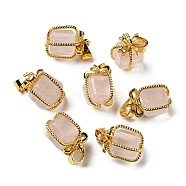 Natural Rose Quartz Charms, Brass Gift Box Charms with Snap on Bails, Real 14K Gold Plated, 15x11x11mm, Hole: 4x3mm(G-R489-07G)