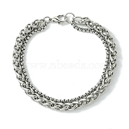 Alloy Wheat Chain & Box Chain Bracelets for Women Men, Lead Free & Cadmium Free, Platinum, 8-1/2 inch(21.5cm)(BJEW-C069-01B-P)