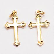 Brass Pendants, Cross, Cadmium Free & Nickel Free & Lead Free, Real 18K Gold Plated, 18x10x1mm, Hole: 3mm(KK-G256-02-NR)