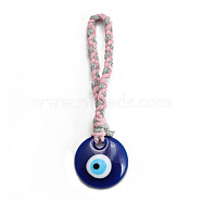 Flat Round with Evil Eye Resin Pendant Decorations, Braided Cotton Cord Hanging Ornament, Thistle, 12.8cm(EVIL-PW0002-12B-01)