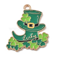 Alloy Pendants, with Enamel, Irish Festival, Clover Hat Theme, Hat, 27.5x24x1.5mm, Hole: 2mm(ENAM-D285-02KCG-07)