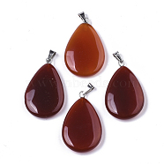 Natural Carnelian/Red Agate Pendants, Dyed & Heated, with Stainless Steel Snap On Bails, Teardrop, 32~33x20~21x5~6mm, Hole: 6x3mm(G-N0325-04)