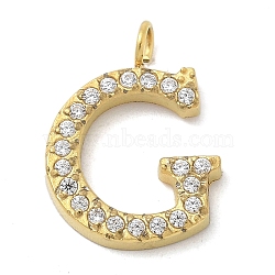 Ion Plating(IP) 304 Stainless Steel Micro Pave Cubic Zirconia Pendants, Golden, Letter A~Z Charms, Letter G, 14x10.5x2mm, Hole: 2mm(STAS-Z107-03G-07)