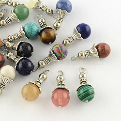 Natural & Synthetic Mixed Stone Pendants, with Alloy Findings, Antique Silver, Snowcone, 29.5x12.5mm, Hole: 2.5mm(X-G-Q459-02)