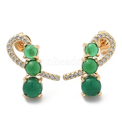 Brass Micro Pave Clear Cubic Zirconia Stud Earrings, with Green Glass, Real 18K Gold Plated, Flat Round, 17x10mm(EJEW-G415-02A-G)