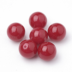 Eco-Friendly Plastic Imitation Pearl Beads Strand, High Luster, Grade A, Half Hole/Drilled, Round, Red, 4mm, Half Hole: 1mm(MACR-S278-4mm-03)