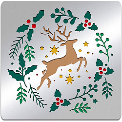 Stainless Steel Cutting Dies Stencils, for DIY Scrapbooking/Photo Album, Decorative Embossing DIY Paper Card, Matte Style, Stainless Steel Color, Reindeer/Stag & Christmas Wreath, Christmas Themed Pattern, 15.6x15.6cm(DIY-WH0279-064)