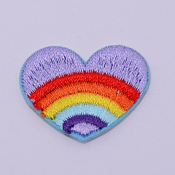 Computerized Embroidery Cloth Iron on/Sew on Patches, Costume Accessories, Appliques, Heart with Rainbow, Colorful, 22x28.5x1.5mm(DIY-TAC0008-21)