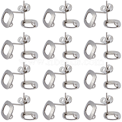 50Pcs 304 Stainless Steel Stud Earring Findings, with Vertical Loops, Rhombus, with 50Pcs 201 Stainless Steel Ear Nuts, Stainless Steel Color, 9.5x9.5x1mm, Hole: 2mm(STAS-SC0006-51)