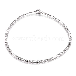 304 Stainless Steel Figaro Chain Necklaces, with Lobster Claw Clasps, Stainless Steel Color, 8.66 inch(22cm), 3mm(NJEW-I065-33-A)