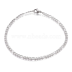 Non-Tarnish 304 Stainless Steel Figaro Chain Necklaces, with Lobster Claw Clasps, Stainless Steel Color, 8.66 inch(22cm), 3mm(NJEW-I065-33-A)