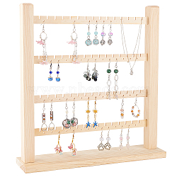 4-Tier Wooden Earring Display Organizer Holder, Detachable Earring Display Stand Jewelry Tower for Earrings Storage, Wheat, Finish Product: 36x7.8x37cm(EDIS-WH0021-28)