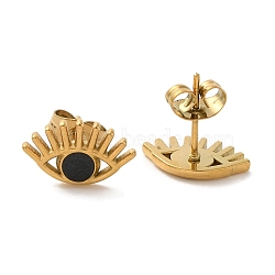 Ion Plating(IP) 304 Stainless Steel Eye Stud Earrings, wtih Enamel, Real 18K Gold Plated, 8.5x13mm(EJEW-C114-17G)