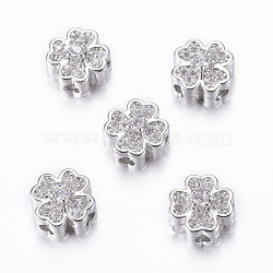 Rack Plating Brass Micro Pave Cubic Zirconia Beads, Flower, Clear, Real Platinum Plated, 8x5mm, Hole: 1.5mm(ZIRC-A006-04P-02)