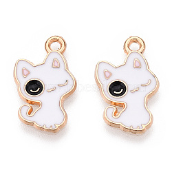 Alloy Enamel Pendants, Cadmium Free & Nickel Free & Lead Free, Light Gold, Cat Charm, White, 18.5x12x1.2mm, Hole: 1.6mm(ENAM-CJC0018-01E)