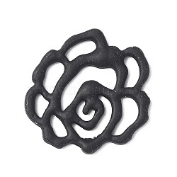 Rack Plating Spray Painted Alloy Cabochons, Lead Free & Cadmium Free & Nickel Free, Flower, Black, 15x14.5x1.3mm(PALLOY-M203-19B)