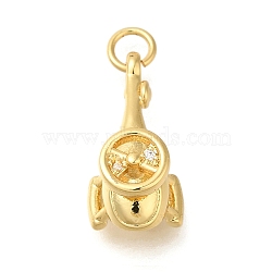 Rack Plating Brass with Cubic Zirconia Pendants, Long-Lasting Plated, Lead Free & Cadmium Free Charms, Helicopter, 20x9.5x9mm, Hole: 3mm(KK-Z086-29G-01)