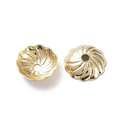 Brass Bead Caps, Cadmium Free & Lead Free, Flower, Real 24K Gold Plated, 7x7x2mm, Hole: 1.2mm(KK-R149-16G)